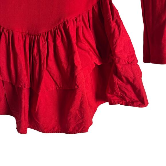 Zara Red Long Sleeve Layered Ruffle Flounce Hem High Neck Mini Dress Size Medium - Picture 5 of 7